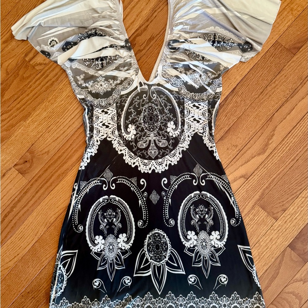Papaya Black and White Midi Dress Modern Chic